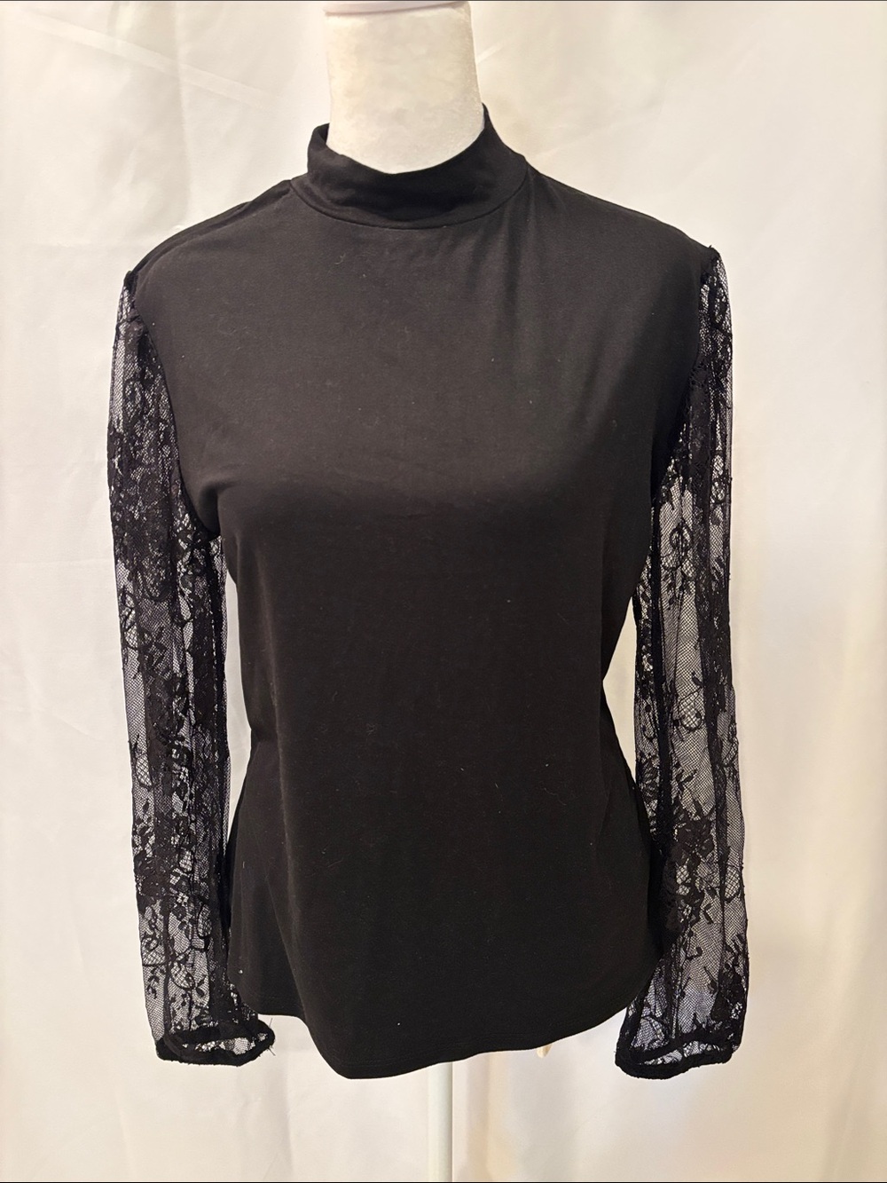 NWT bebe Black Lace-Sleeve Knit Top - size XL